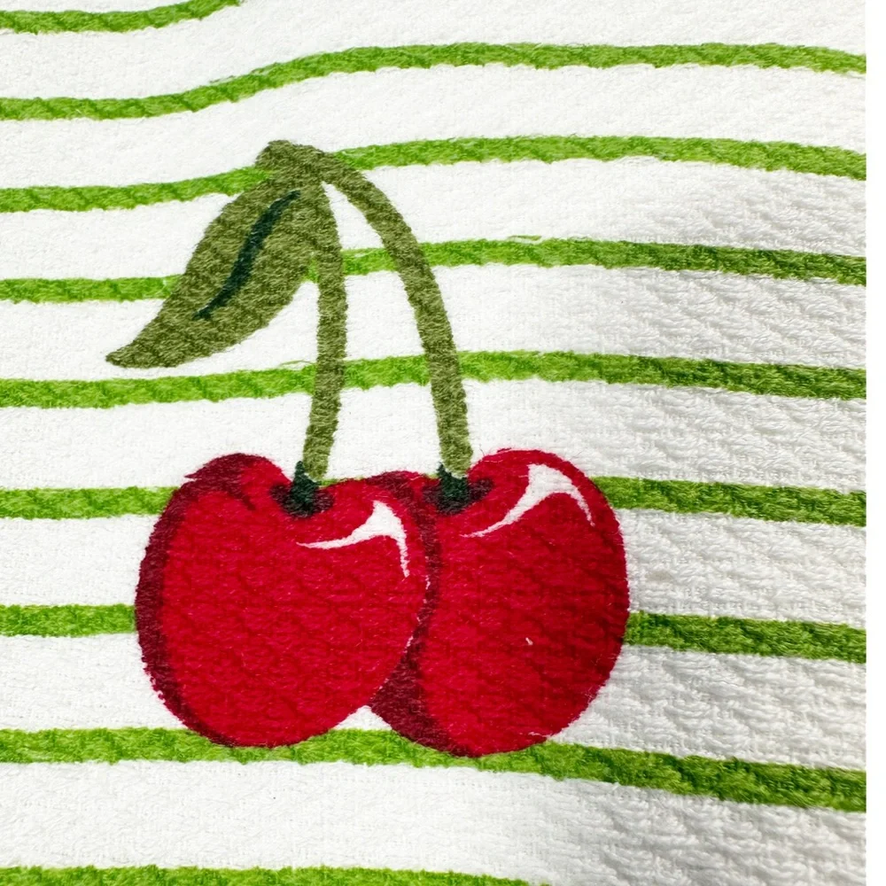NEW Kate Spade CHERRY STRIPES/POLKA DOT THEMED  Kitchen Towels Set/2
